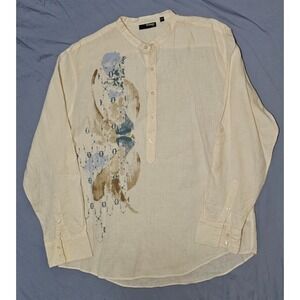 Murano Mens Sz XL 100% LINEN Long Sleeve 1/2 Button Beige